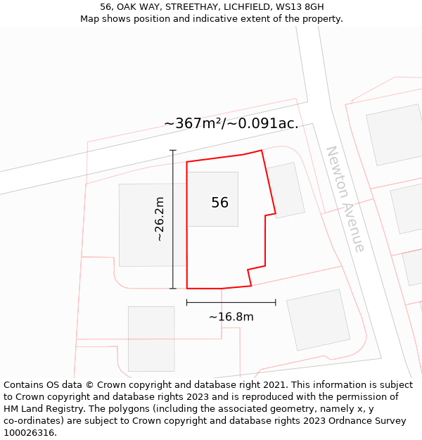 56, OAK WAY, STREETHAY, LICHFIELD, WS13 8GH: Plot and title map