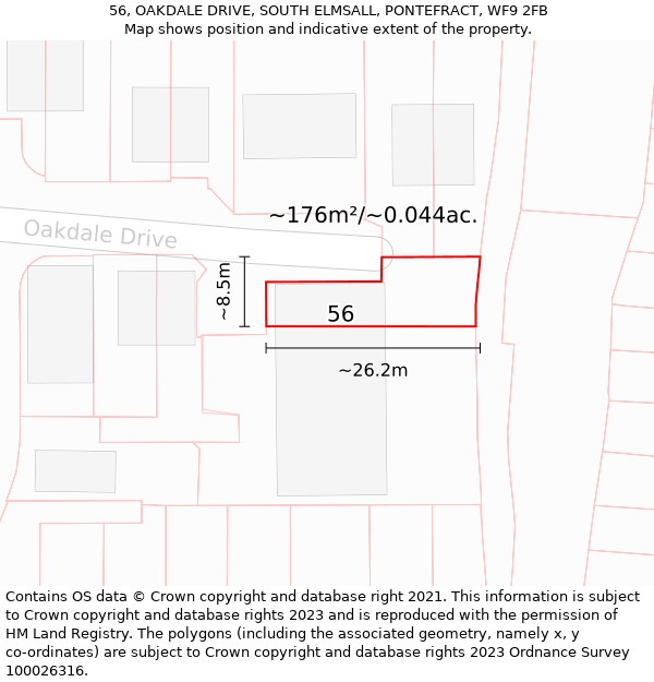 56, OAKDALE DRIVE, SOUTH ELMSALL, PONTEFRACT, WF9 2FB: Plot and title map