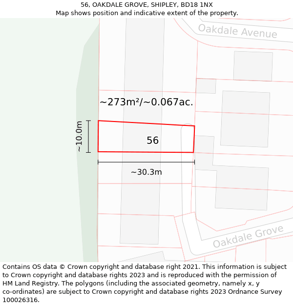 56, OAKDALE GROVE, SHIPLEY, BD18 1NX: Plot and title map