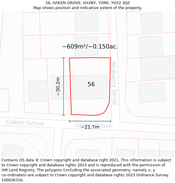 56, OAKEN GROVE, HAXBY, YORK, YO32 3QZ: Plot and title map