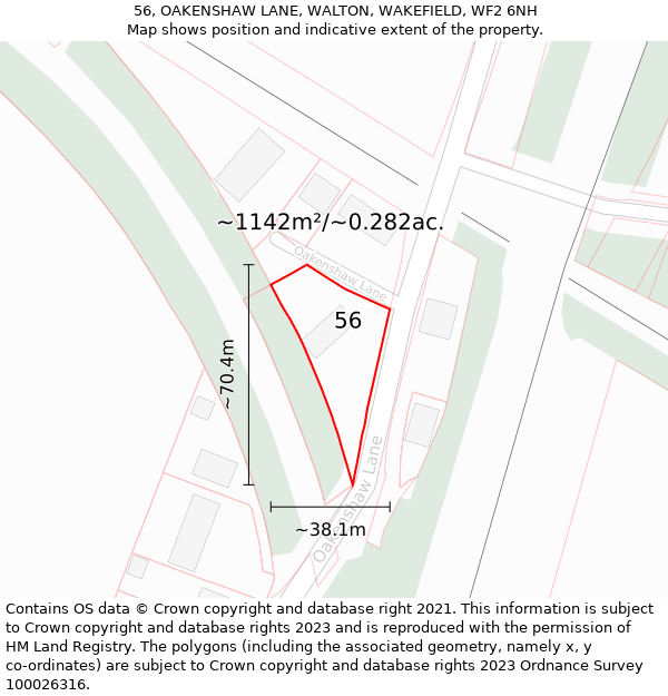 56, OAKENSHAW LANE, WALTON, WAKEFIELD, WF2 6NH: Plot and title map