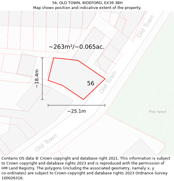 56, OLD TOWN, BIDEFORD, EX39 3BH: Plot and title map