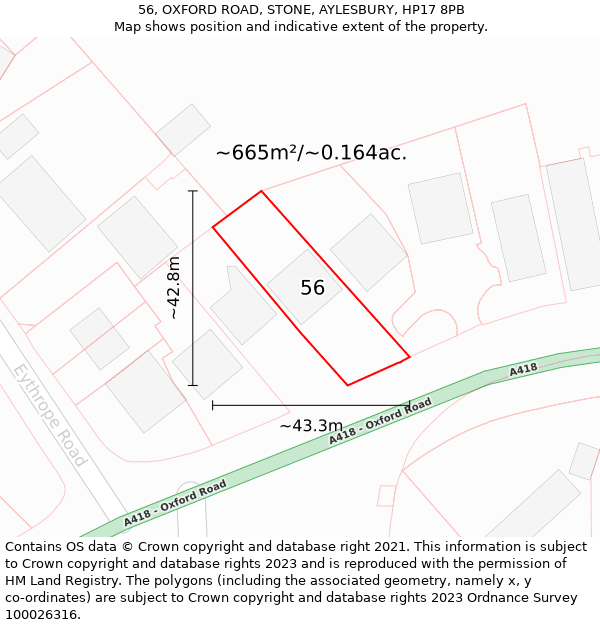 56, OXFORD ROAD, STONE, AYLESBURY, HP17 8PB: Plot and title map