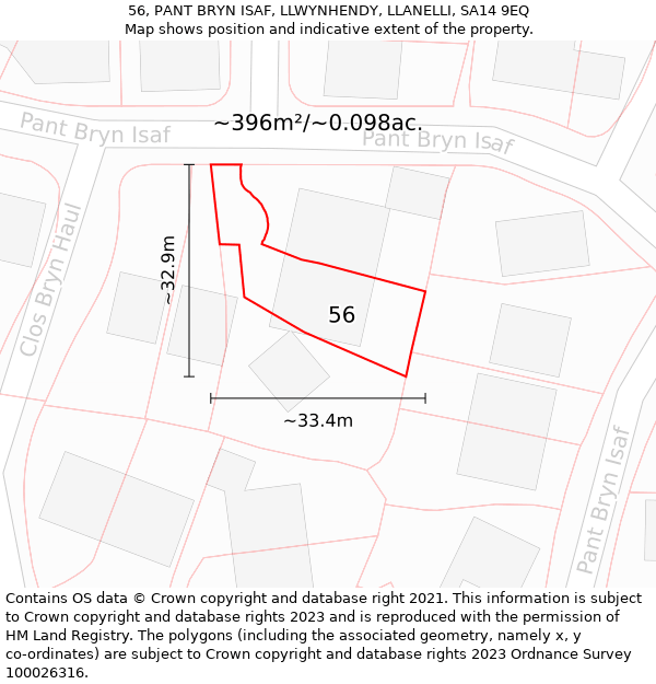 56, PANT BRYN ISAF, LLWYNHENDY, LLANELLI, SA14 9EQ: Plot and title map