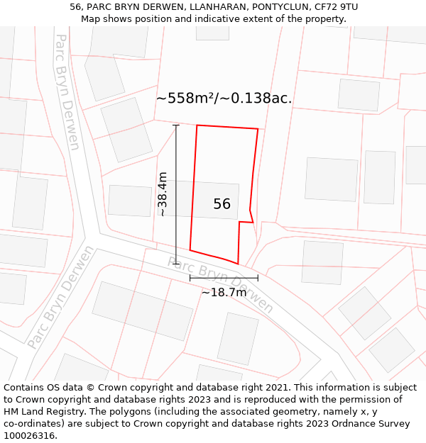 56, PARC BRYN DERWEN, LLANHARAN, PONTYCLUN, CF72 9TU: Plot and title map