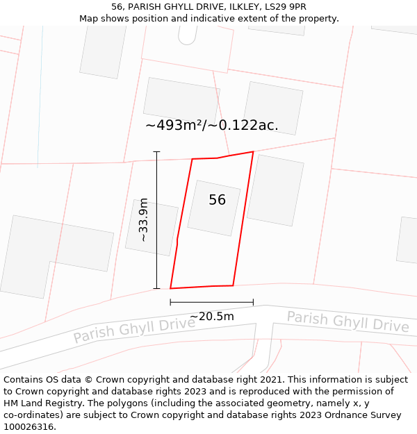 56, PARISH GHYLL DRIVE, ILKLEY, LS29 9PR: Plot and title map