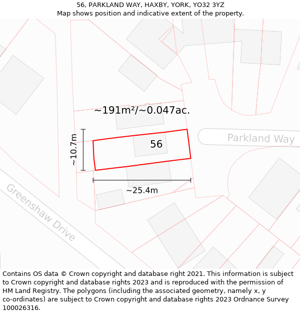 56, PARKLAND WAY, HAXBY, YORK, YO32 3YZ: Plot and title map