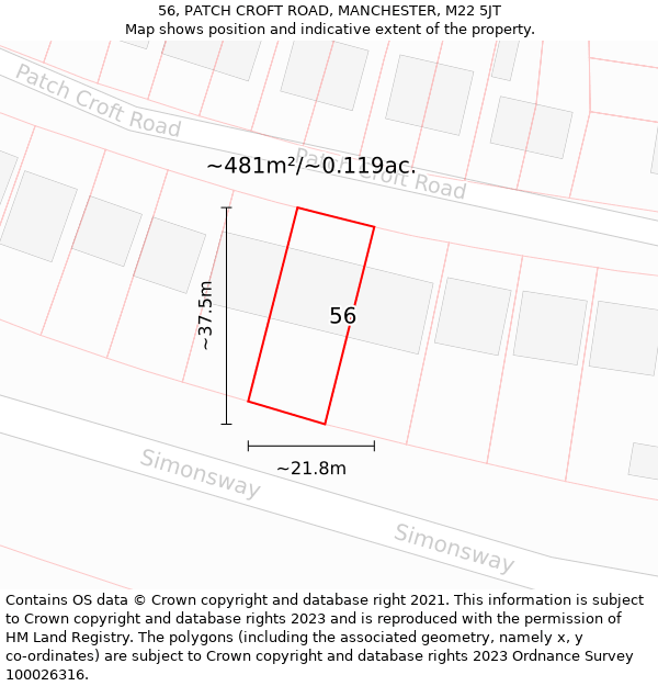 56, PATCH CROFT ROAD, MANCHESTER, M22 5JT: Plot and title map