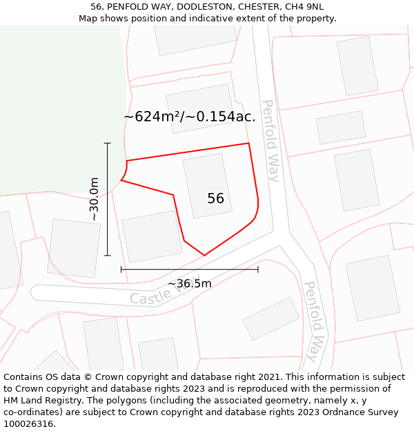 56, PENFOLD WAY, DODLESTON, CHESTER, CH4 9NL: Plot and title map