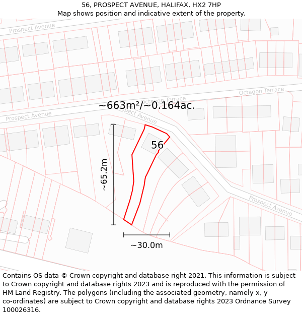 56, PROSPECT AVENUE, HALIFAX, HX2 7HP: Plot and title map