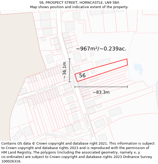 56, PROSPECT STREET, HORNCASTLE, LN9 5BA: Plot and title map