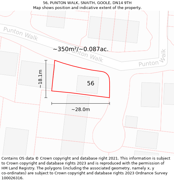 56, PUNTON WALK, SNAITH, GOOLE, DN14 9TH: Plot and title map