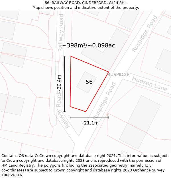 56, RAILWAY ROAD, CINDERFORD, GL14 3HL: Plot and title map