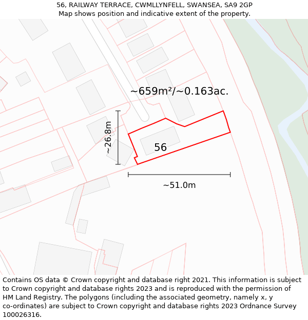 56, RAILWAY TERRACE, CWMLLYNFELL, SWANSEA, SA9 2GP: Plot and title map