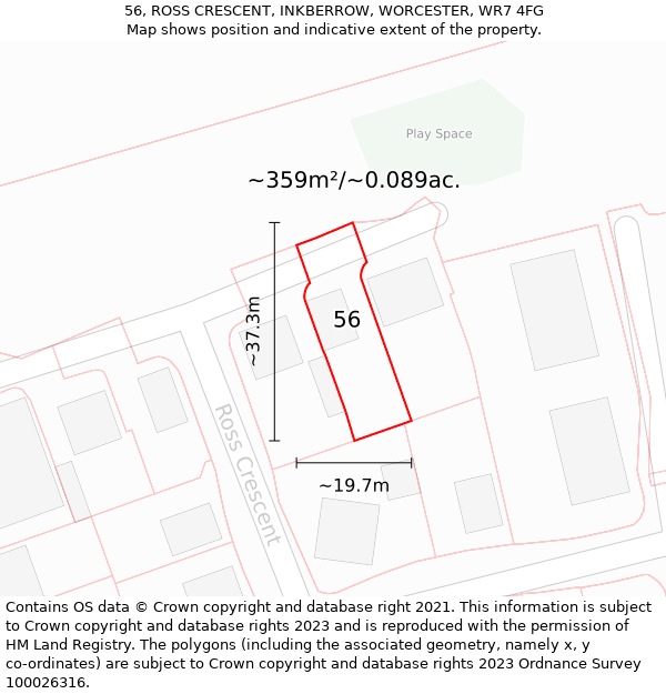 56, ROSS CRESCENT, INKBERROW, WORCESTER, WR7 4FG: Plot and title map