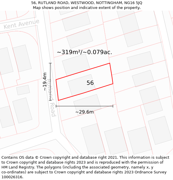 56, RUTLAND ROAD, WESTWOOD, NOTTINGHAM, NG16 5JQ: Plot and title map