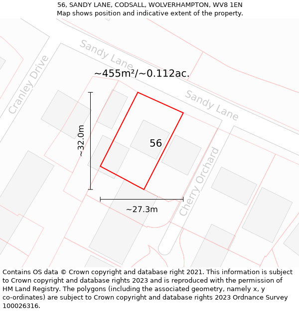 56, SANDY LANE, CODSALL, WOLVERHAMPTON, WV8 1EN: Plot and title map