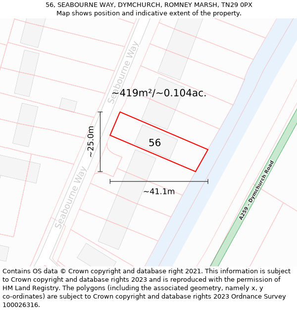 56, SEABOURNE WAY, DYMCHURCH, ROMNEY MARSH, TN29 0PX: Plot and title map