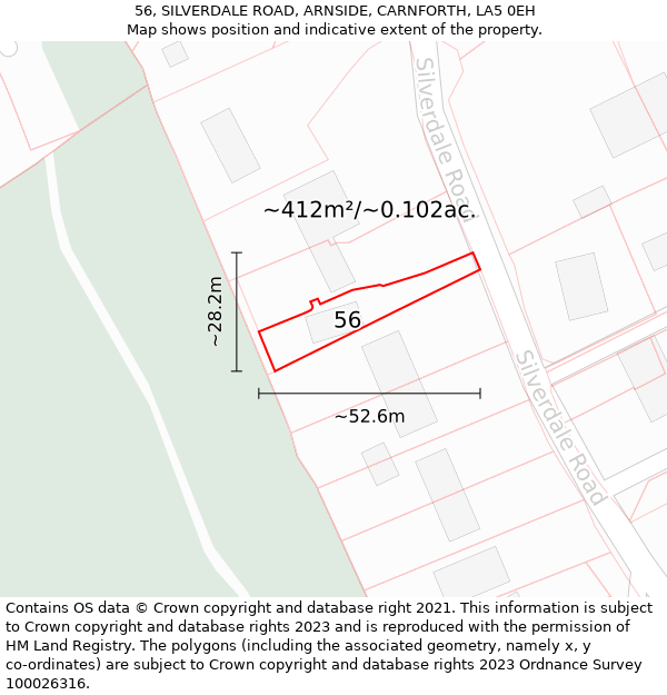 56, SILVERDALE ROAD, ARNSIDE, CARNFORTH, LA5 0EH: Plot and title map