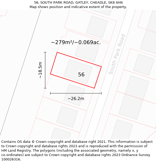 56, SOUTH PARK ROAD, GATLEY, CHEADLE, SK8 4AN: Plot and title map