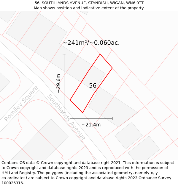 56, SOUTHLANDS AVENUE, STANDISH, WIGAN, WN6 0TT: Plot and title map