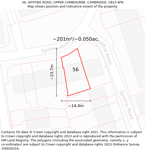 56, SPITFIRE ROAD, UPPER CAMBOURNE, CAMBRIDGE, CB23 6FN: Plot and title map