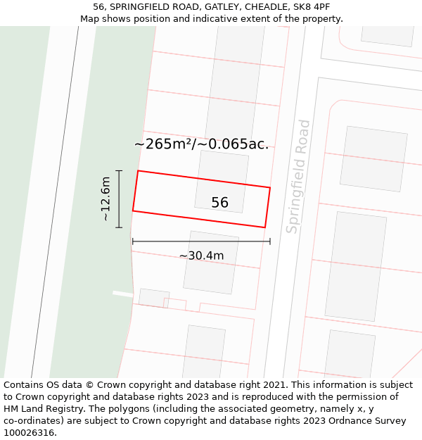 56, SPRINGFIELD ROAD, GATLEY, CHEADLE, SK8 4PF: Plot and title map