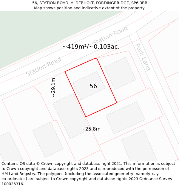 56, STATION ROAD, ALDERHOLT, FORDINGBRIDGE, SP6 3RB: Plot and title map