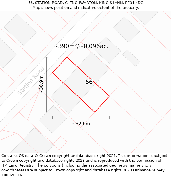 56, STATION ROAD, CLENCHWARTON, KING'S LYNN, PE34 4DG: Plot and title map