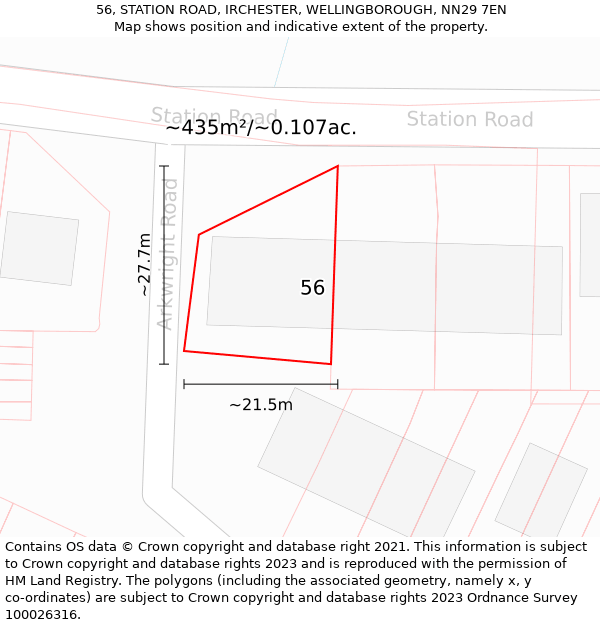 56, STATION ROAD, IRCHESTER, WELLINGBOROUGH, NN29 7EN: Plot and title map