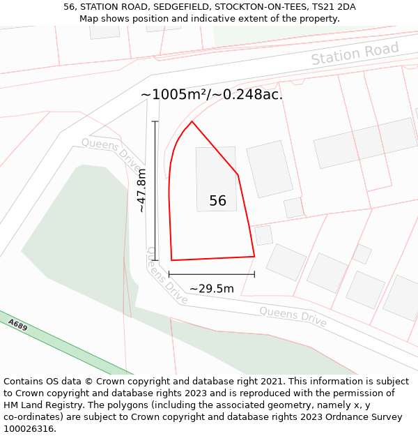 56, STATION ROAD, SEDGEFIELD, STOCKTON-ON-TEES, TS21 2DA: Plot and title map