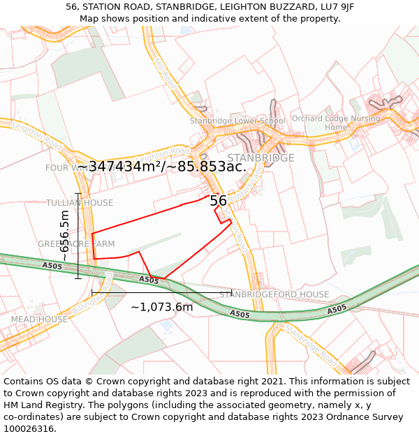 56, STATION ROAD, STANBRIDGE, LEIGHTON BUZZARD, LU7 9JF: Plot and title map