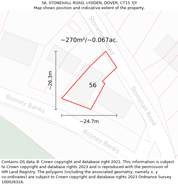 56, STONEHALL ROAD, LYDDEN, DOVER, CT15 7JY: Plot and title map