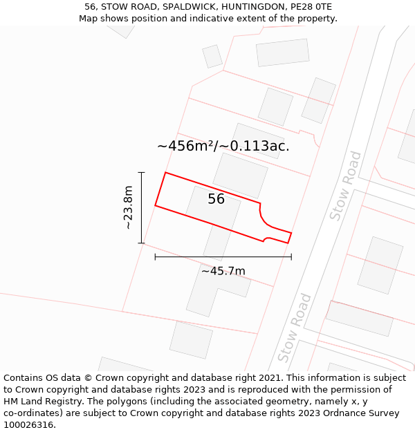 56, STOW ROAD, SPALDWICK, HUNTINGDON, PE28 0TE: Plot and title map