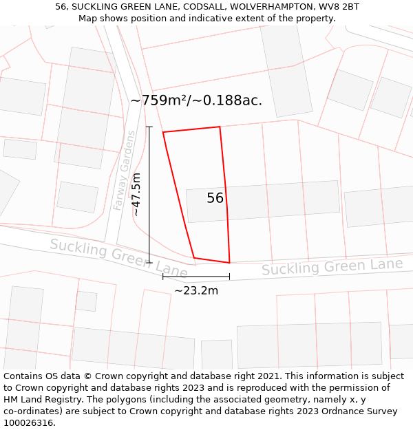 56, SUCKLING GREEN LANE, CODSALL, WOLVERHAMPTON, WV8 2BT: Plot and title map