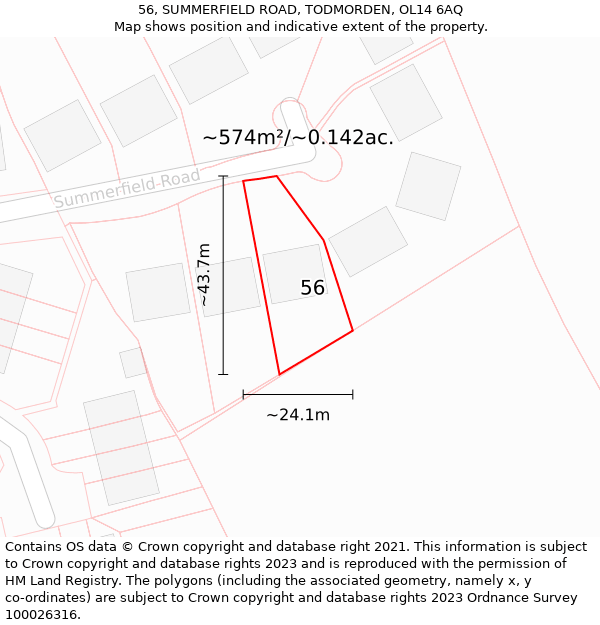 56, SUMMERFIELD ROAD, TODMORDEN, OL14 6AQ: Plot and title map