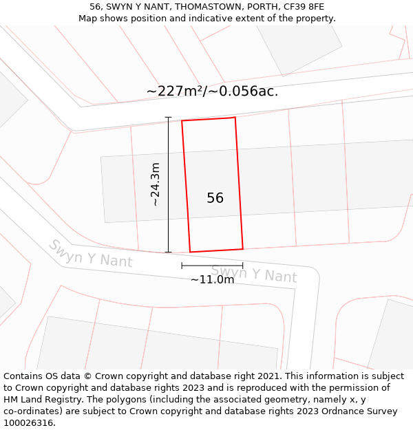 56, SWYN Y NANT, THOMASTOWN, PORTH, CF39 8FE: Plot and title map