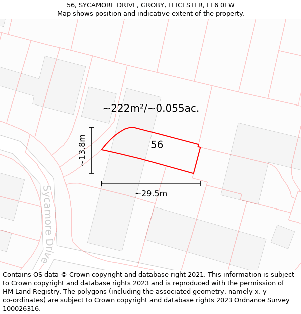 56, SYCAMORE DRIVE, GROBY, LEICESTER, LE6 0EW: Plot and title map