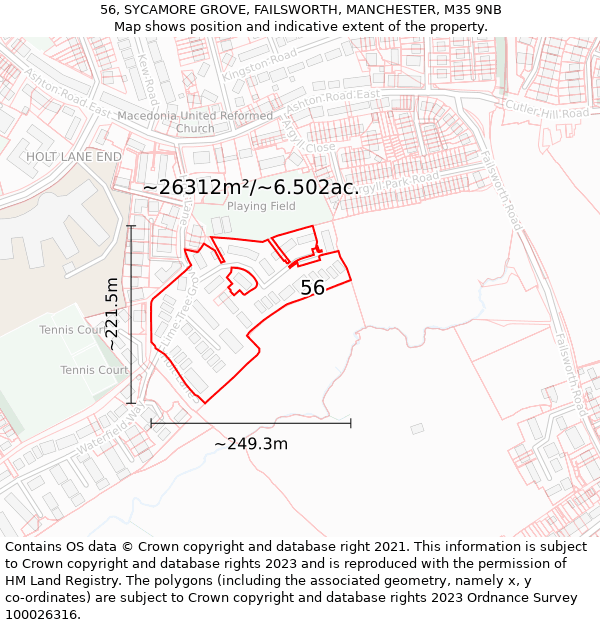 56, SYCAMORE GROVE, FAILSWORTH, MANCHESTER, M35 9NB: Plot and title map