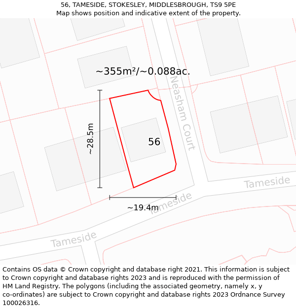 56, TAMESIDE, STOKESLEY, MIDDLESBROUGH, TS9 5PE: Plot and title map