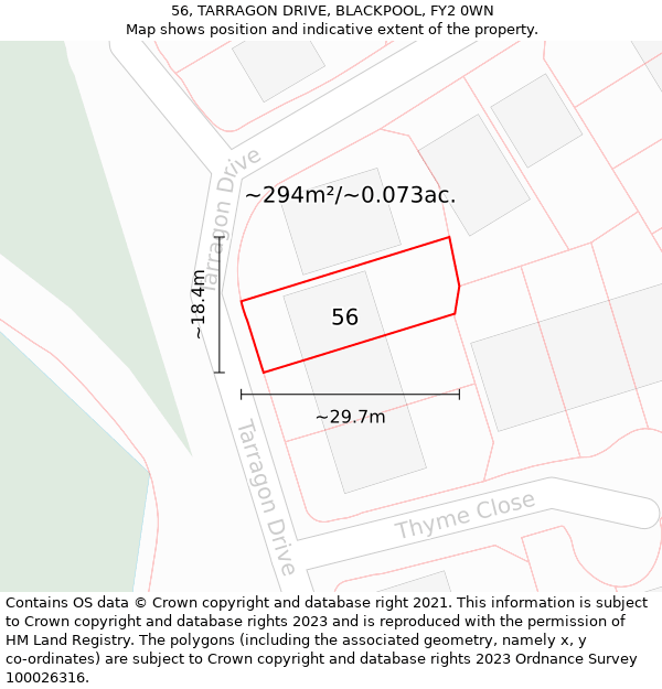 56, TARRAGON DRIVE, BLACKPOOL, FY2 0WN: Plot and title map
