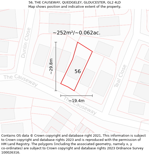 56, THE CAUSEWAY, QUEDGELEY, GLOUCESTER, GL2 4LD: Plot and title map