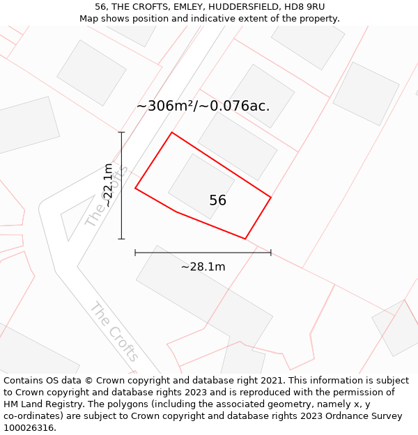 56, THE CROFTS, EMLEY, HUDDERSFIELD, HD8 9RU: Plot and title map