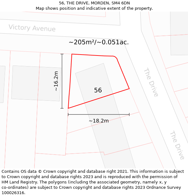 56, THE DRIVE, MORDEN, SM4 6DN: Plot and title map