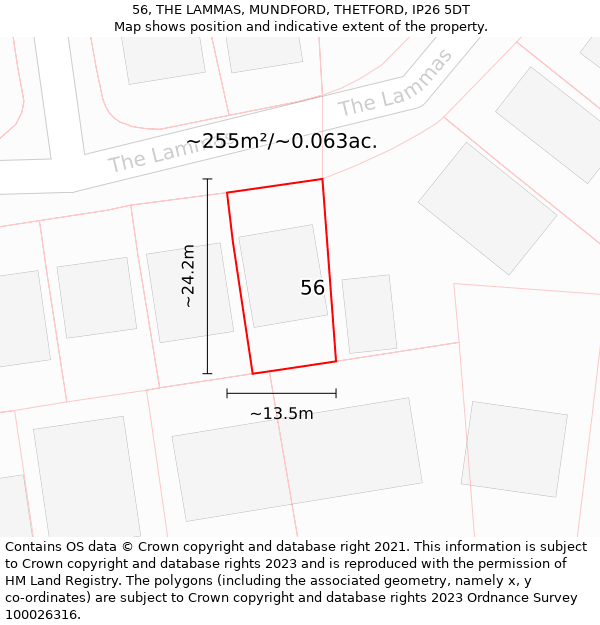 56, THE LAMMAS, MUNDFORD, THETFORD, IP26 5DT: Plot and title map