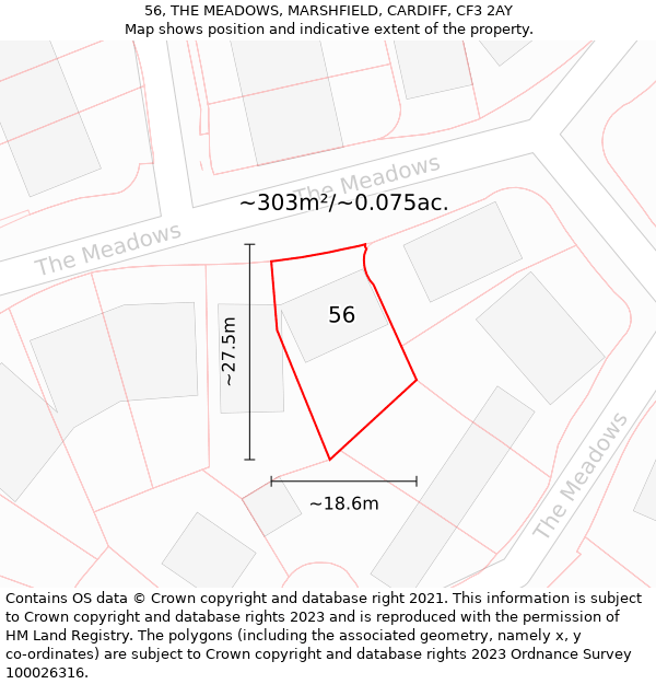 56, THE MEADOWS, MARSHFIELD, CARDIFF, CF3 2AY: Plot and title map