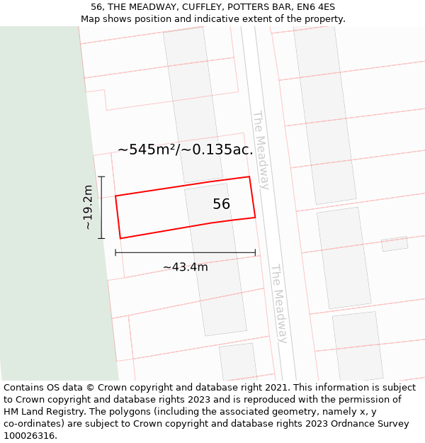 56, THE MEADWAY, CUFFLEY, POTTERS BAR, EN6 4ES: Plot and title map