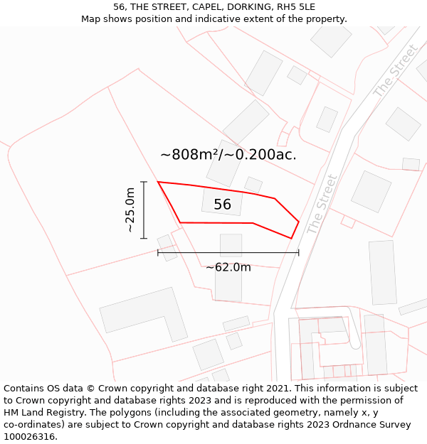 56, THE STREET, CAPEL, DORKING, RH5 5LE: Plot and title map