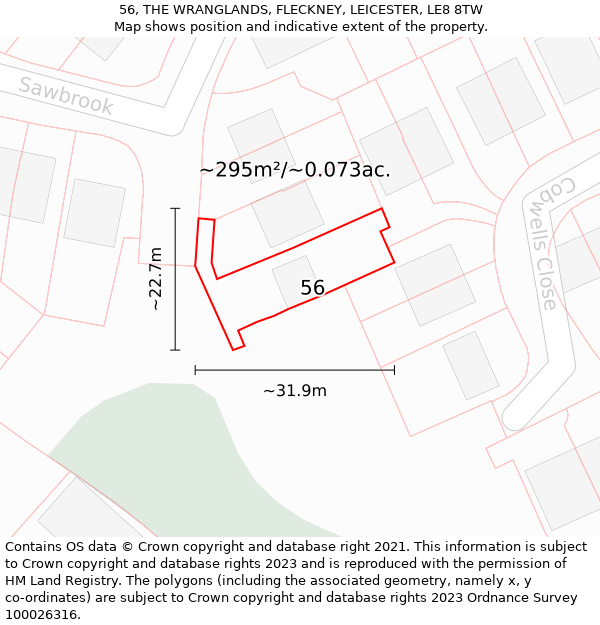 56, THE WRANGLANDS, FLECKNEY, LEICESTER, LE8 8TW: Plot and title map