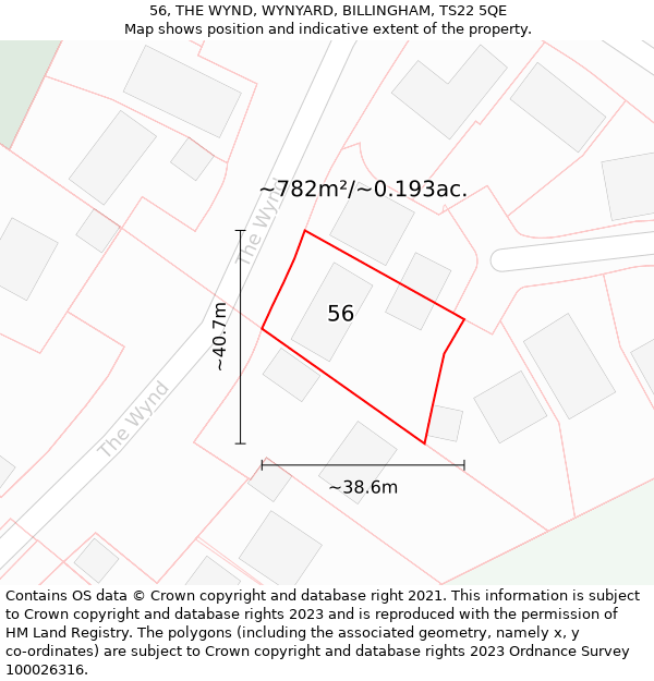 56, THE WYND, WYNYARD, BILLINGHAM, TS22 5QE: Plot and title map